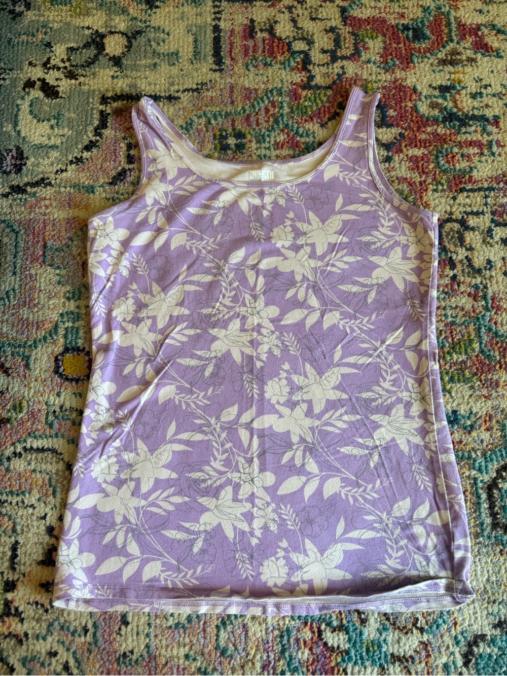 Duluth Trading Co Women’s Lavender Hawaiian Floral Scoop Neck Tank (95% Cotton)